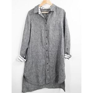 Soft Surroundings Linen Shirt Dress Button Up Grey Contrast Lining Size Medium